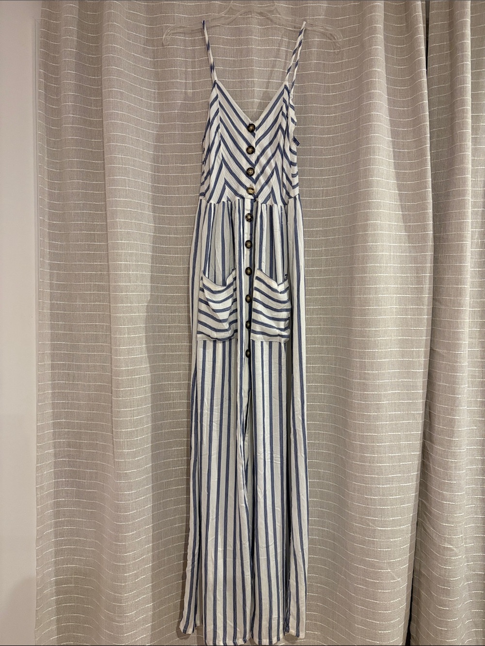 Blue and White Striped Button-Front Maxi